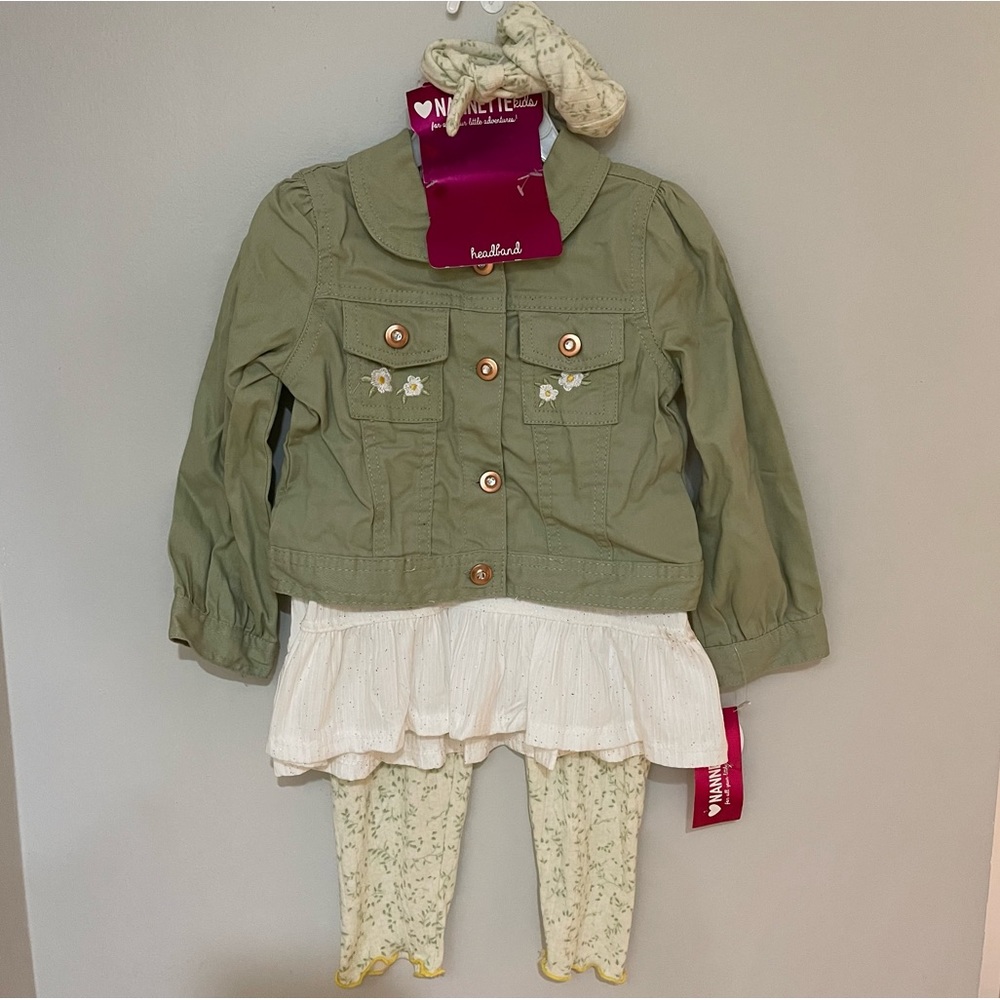 Nannette Kids toddler girls olive green 3 pc set NWT